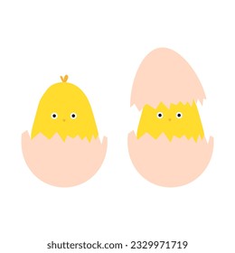 Cute little chick in cracked egg. Vector illustration. EPS 10.