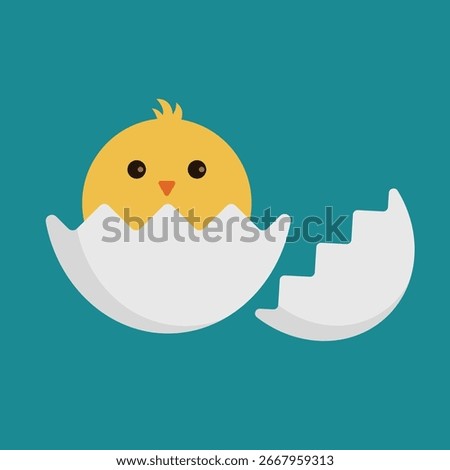 cute little Chick in cracked egg flat icon vector illustration isolated