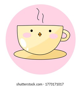 Pequeña pollita con taza