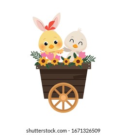 cute little chick and duck easter characters vector illustration design