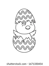 cute little chick in egg shell painted easter character vector illustration design