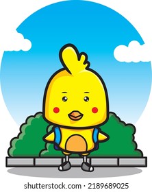 cute little chick going to school cartoon