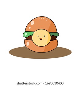 Cute little chick with hamburger