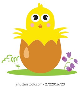 Cute little chick hatched from an egg; Character for Easter cards, stickers, books