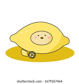 Cute little chick with lemon