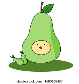 Cute little chick with pear