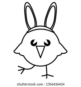cute little chick with rabbit ears easter character