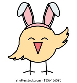 cute little chick with rabbit ears easter character