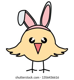 cute little chick with rabbit ears easter character