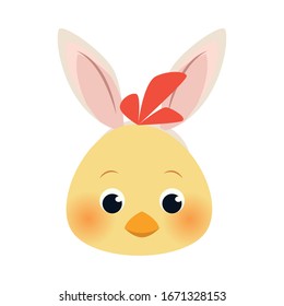 cute little chick with rabbit ears easter character vector illustration design