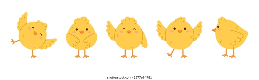 Cute little chick set. Childish print for nursery, kids apparel, poster and postcard. Flat isolated vector illustration