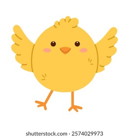 Cute little chick spreading wings. Childish print for nursery, kids apparel, poster and postcard. Flat isolated vector illustration