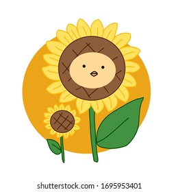 Cute little chick with sunflower