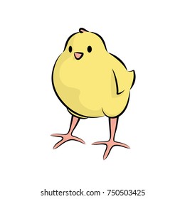 Cute Little Chick. Vector Illustration Of A Baby Chicken. Front View.