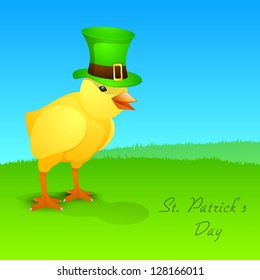 Cute little chick wear leprechaun hat for Happy St. Patrick's Day. EPS 10.