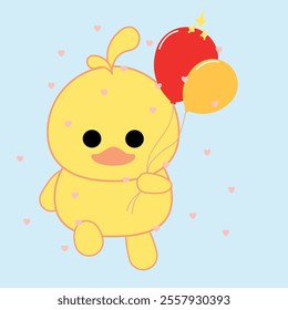 A cute little chicken with its balloons can be used for icons, logos, t-shirt designs, fabrics, wallpapers and many more