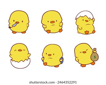 Cute little Chicken Cartoon Clipart, Cute Animal Set. Cute little Chicken Cartoon illustration vector image. perfect for Stickers, Prints for Clothing, Coloring Pages.