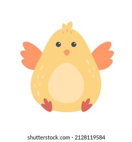 Cute little chicken. Easter character. Hand drawn vector illustration