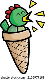 Cute little chicken with ice cream cone illustration