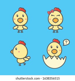 Cute Little Chicken Mascot Design Set