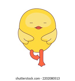 a cute little chicken in the role of a man. new trends in depicting people's lives through simple and funny forms. The chick learned Zen on yoga