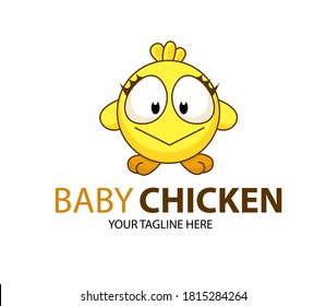 Cute Little Chicken Vector Logo. Baby chicken funny mascot. Farm animal.