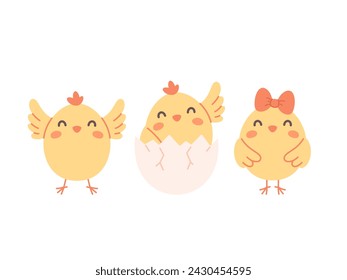 Cute little chicks. Easter chicks. Farm animals. Vector illustration in flat style