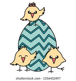 cute little chicks with egg painter easter celebration