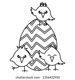 cute little chicks with egg painter easter celebration
