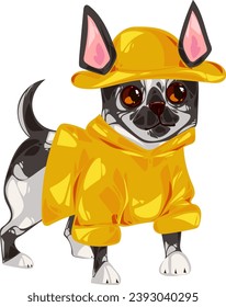 cute little chihuahua puppy in a bright yellow raincoat clipart