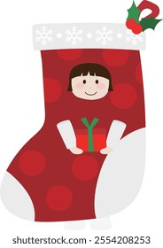 Cute little child cartoon wearing Christmas stocking costume