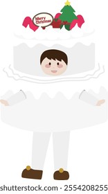 Cute little child cartoon wearing Christmas cake costume