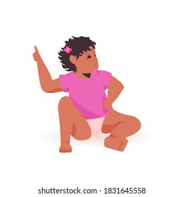 cute little child playing baby girl sitting pose female cartoon character full length isolated vector illustration