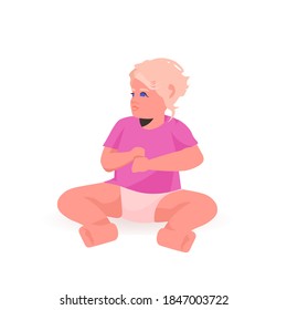 cute little child playing baby girl sitting pose female cartoon character full length isolated vector illustration