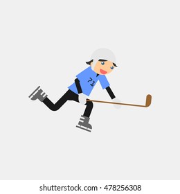 Cute little child playing ice hokey on ice rink in park. Illustration in vector format. Illustration done in cartoon style