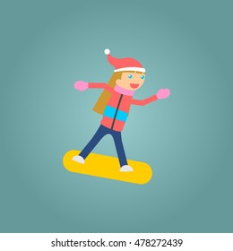 Cute little child snowboarding. Illustration in vector format. Illustration done in cartoon style