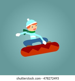 Cute little child snowboarding. Illustration in vector format. Illustration done in cartoon style