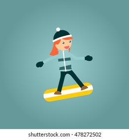 Cute little child snowboarding. Illustration in vector format. Illustration done in cartoon style