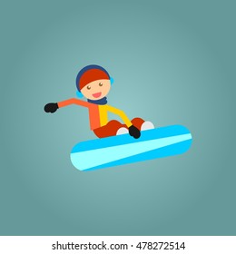 Cute little child snowboarding. Illustration in vector format. Illustration done in cartoon style