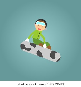 Cute little child snowboarding. Illustration in vector format. Illustration done in cartoon style