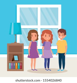 cute little children indoor house scene vector illustration design