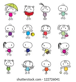 cute little children isolated with different poses