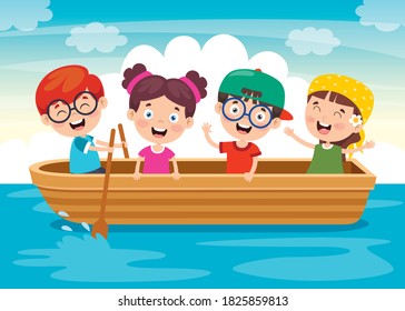 Cute Little Children On Boat