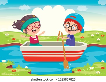 Cute Little Children On Boat