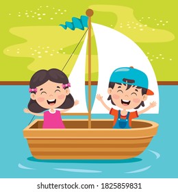 Cute Little Children On Boat
