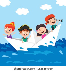 Cute Little Children On Boat