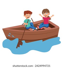 Cute Little Children On Boat