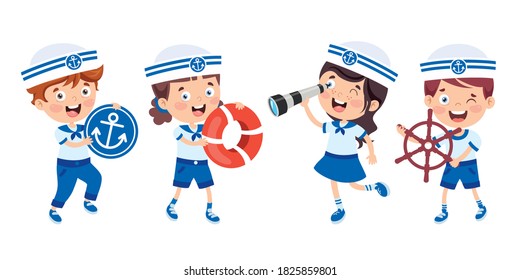 Cute Little Children In Sailor Uniform