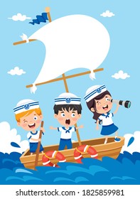 Cute Little Children In Sailor Uniform