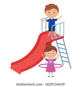 cute little children with slide and hula hula vector illustration design